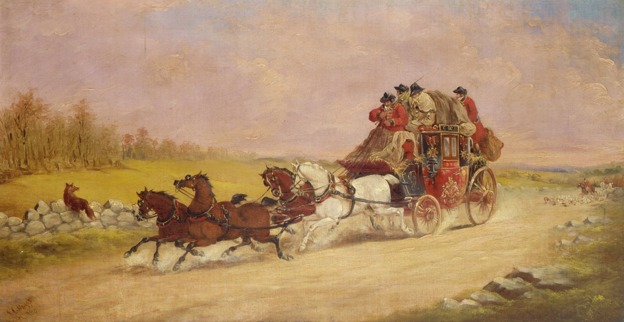 De koninklijke postkoets tussen de vos en de jacht, 1881 door J.C. Maggs
