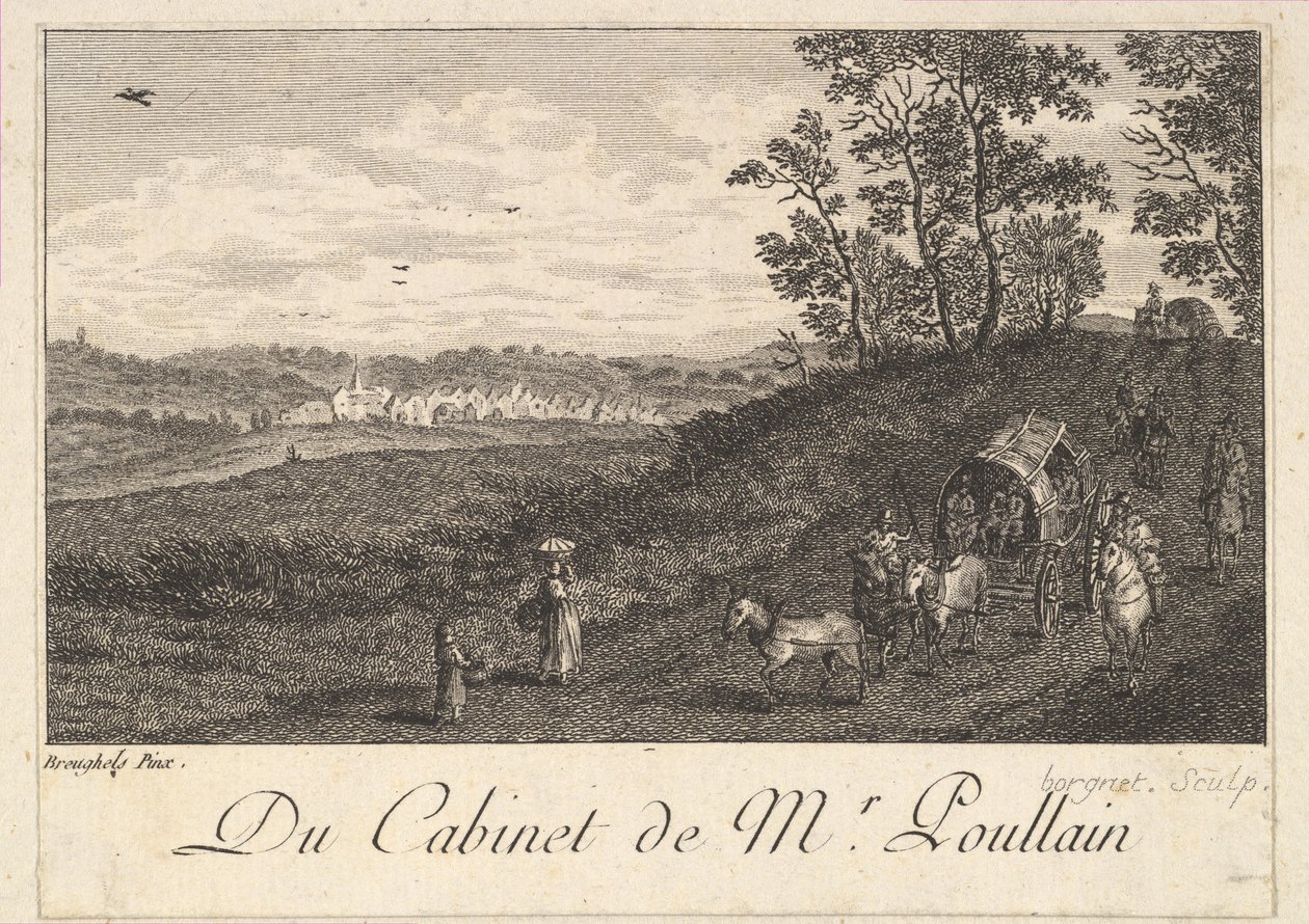 Landschap met kar naar het schilderij in de kast van de heer Poullain, 1780 door JF Borgnet