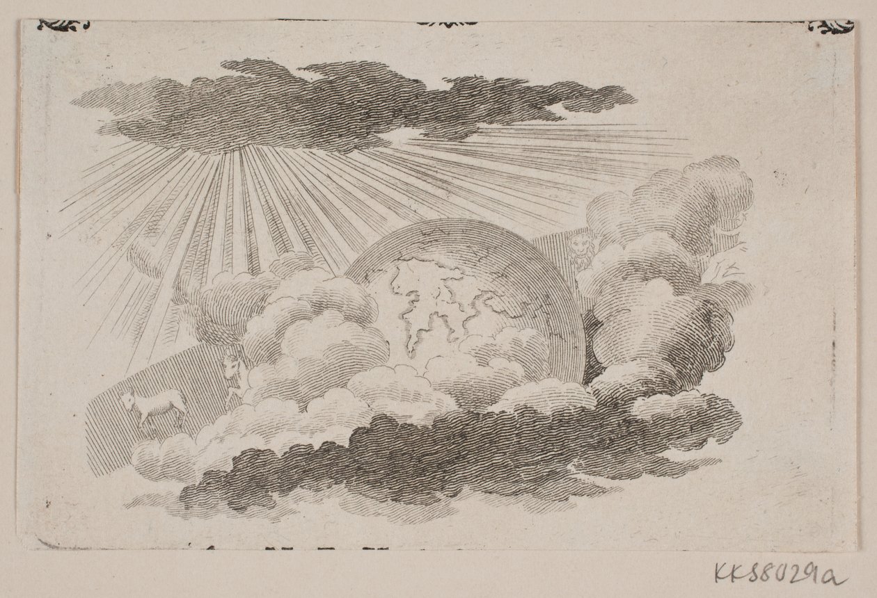 De aardbol rollend tussen de wolken door J.F. Clemens