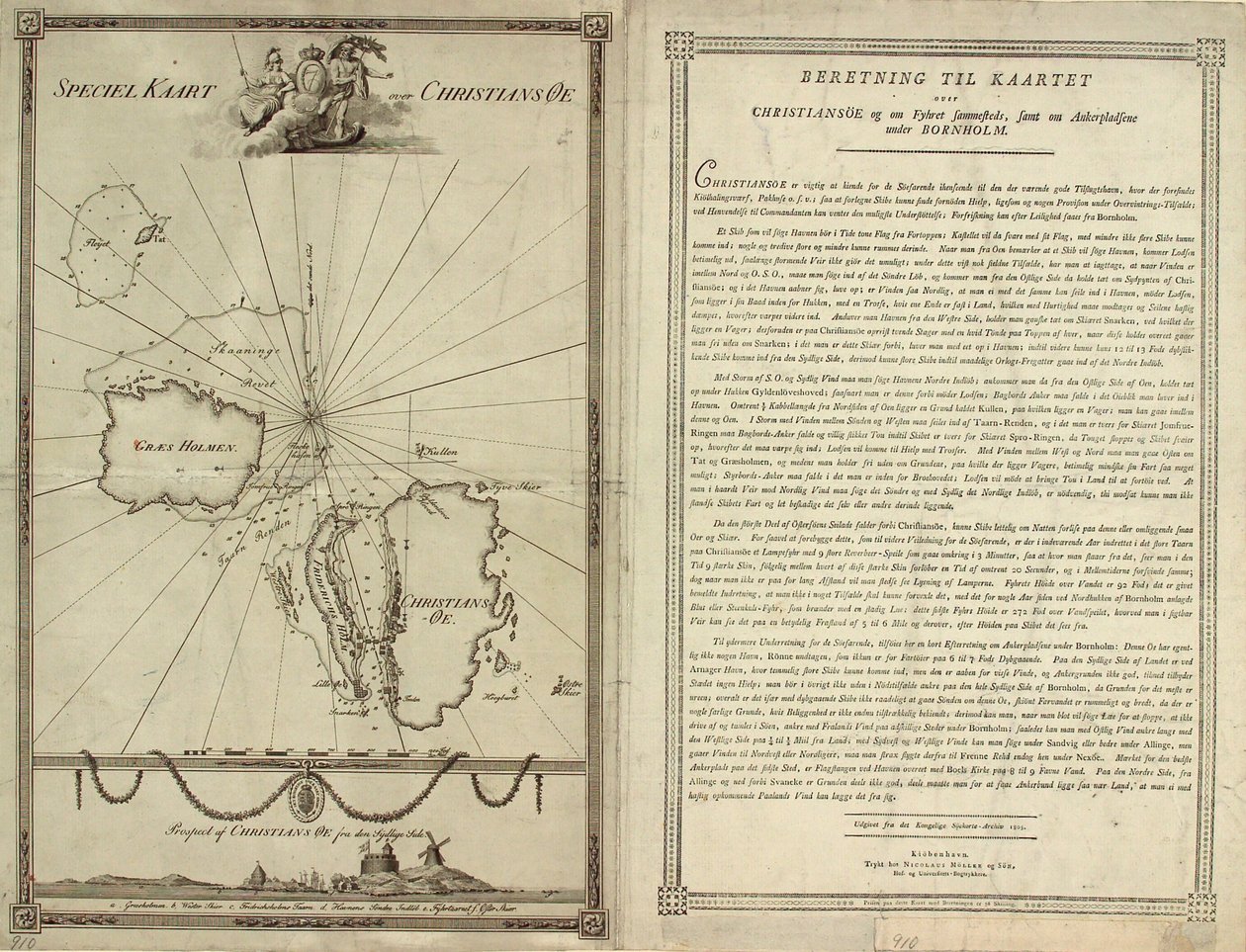 Kaart van Christiansø met tekstzijde door J.F. Clemens