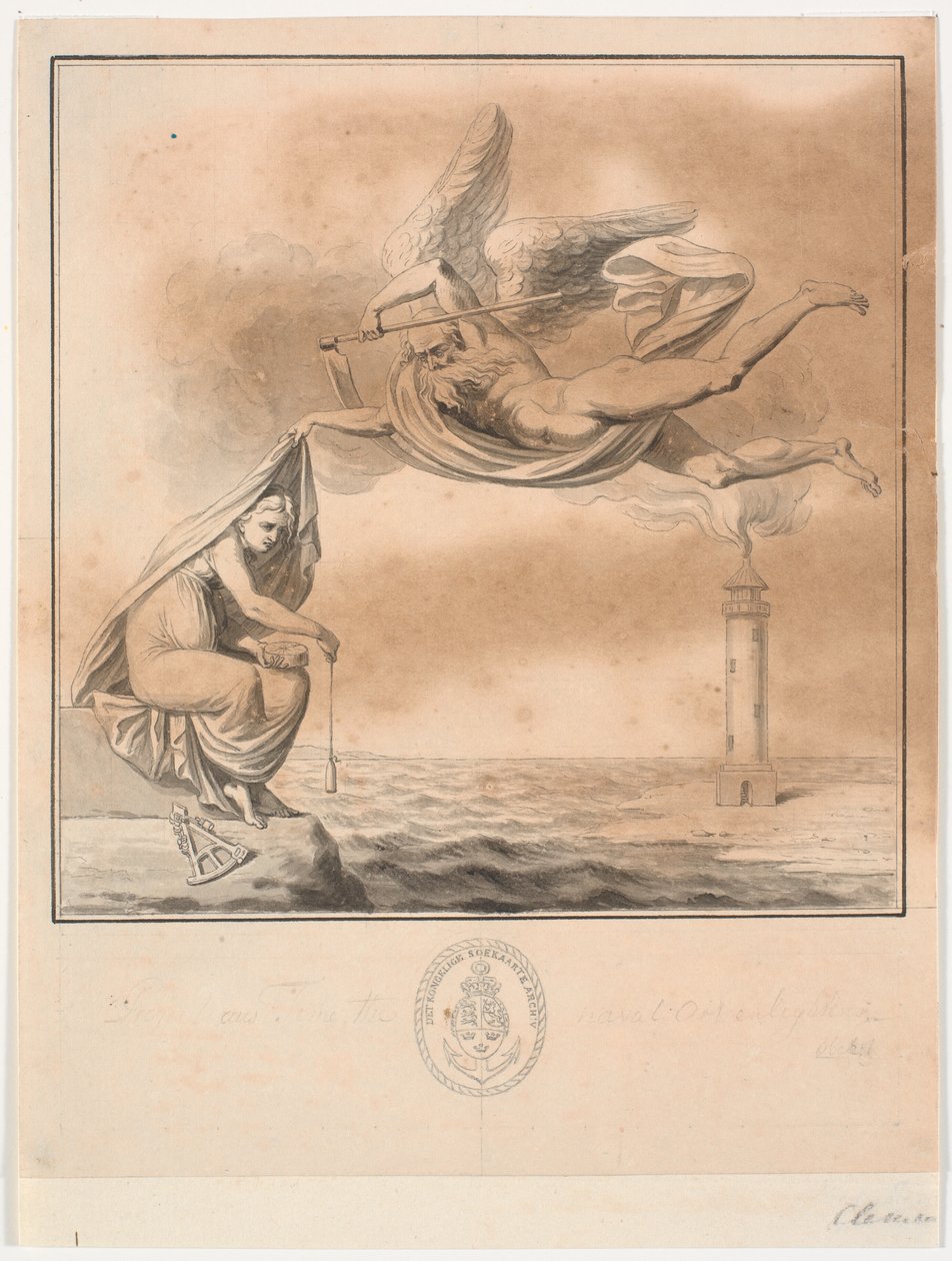 Ontwerp voor titelgravure voor P. Løvenørns Anviisning voor de Seilende in Kattegattet door J.F. Clemens