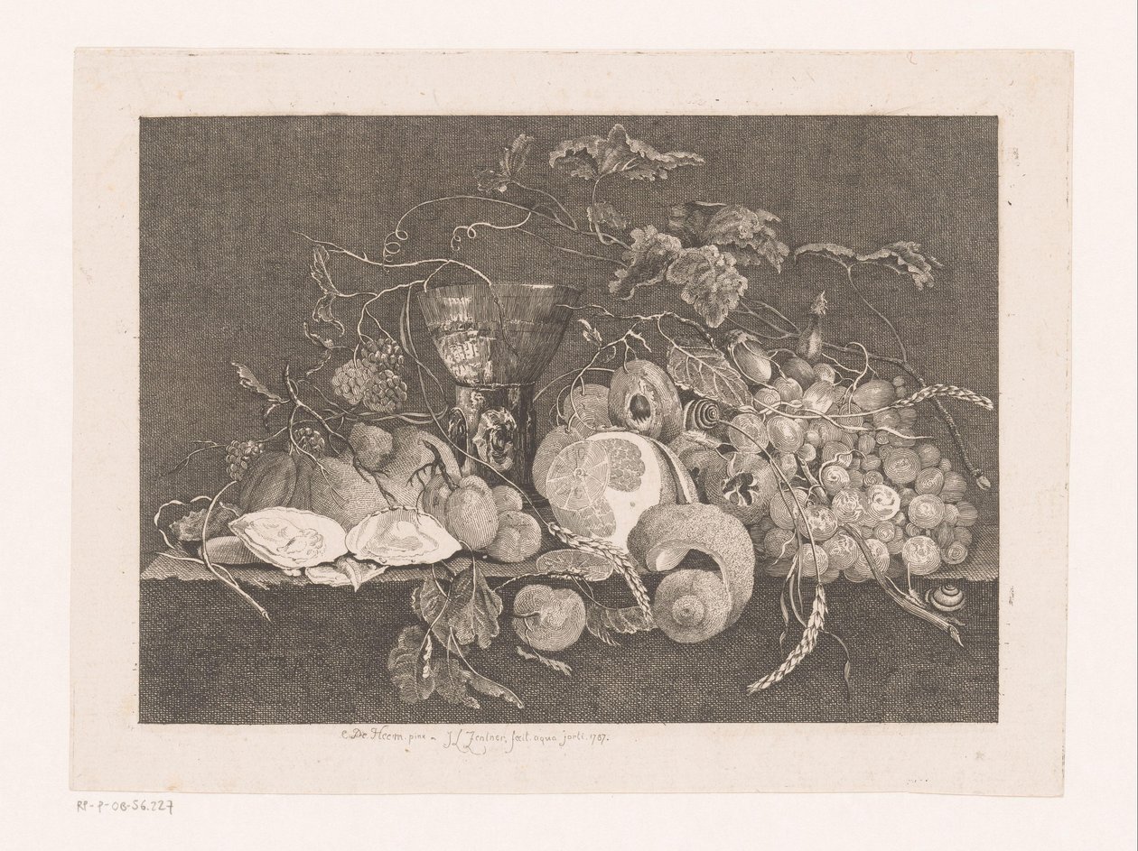 Stilleven met vruchten en oesters door J.L.L.C. Zentner