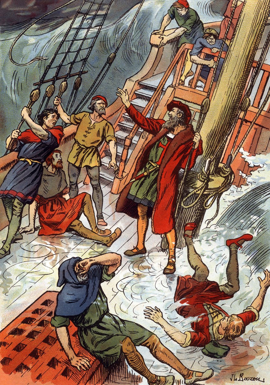Vasco de Gama tijdens een storm bij Kaap de Goede Hoop in Zuid-Afrika door J.L Beuzon (fl.1880 1940)