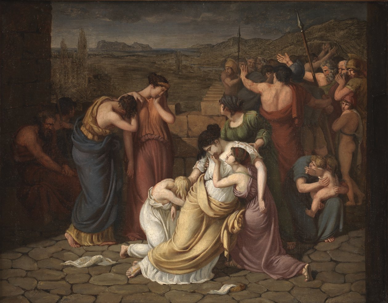 Andromache in wanhoop bij het zien van Hectors lichaam door J.L. Lund