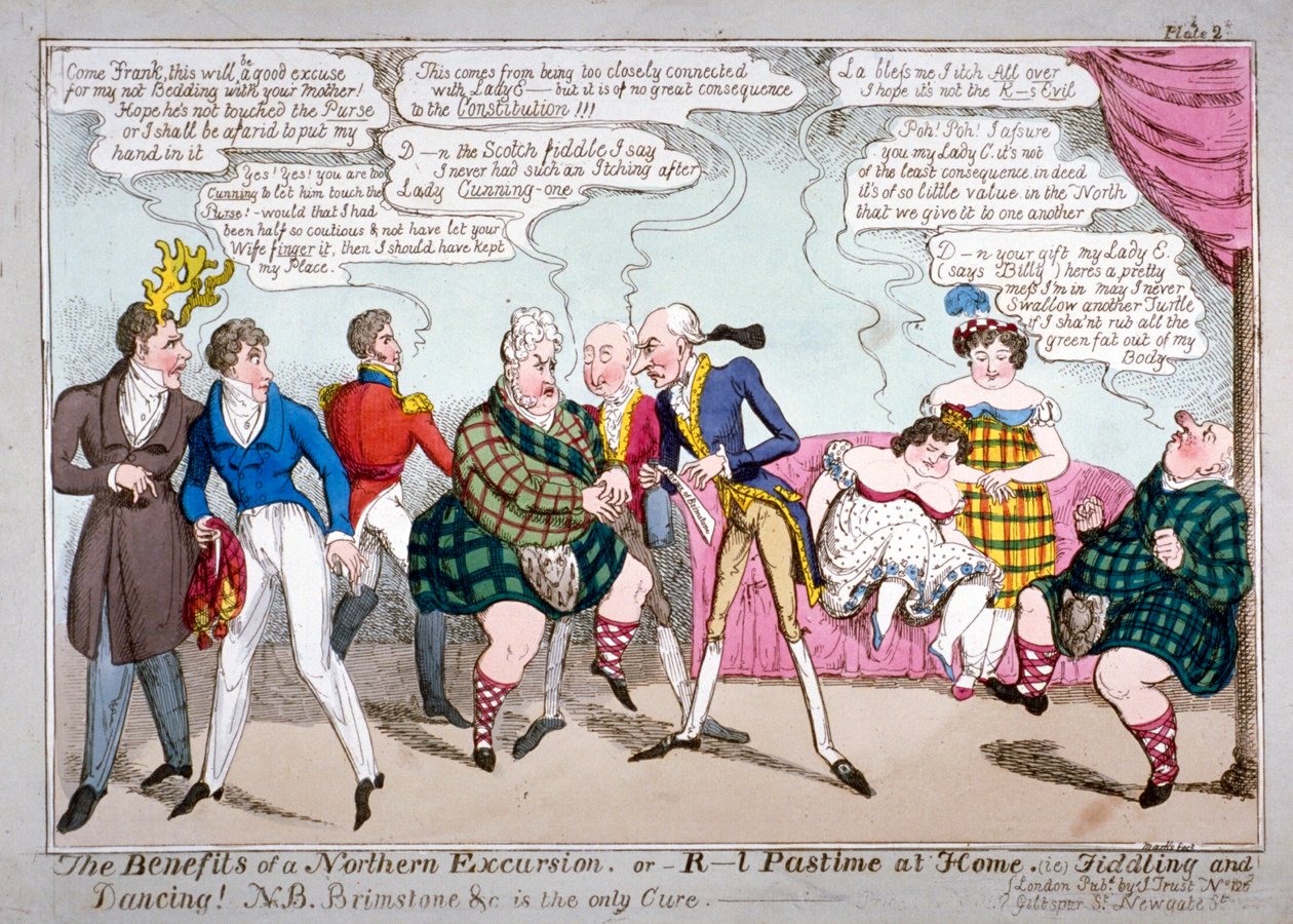 De voordelen van een noordelijke excursie, of R-l tijdverdrijf thuis, d.w.z. vioolspelen en dansen!, ca. 1822 door JL Marks