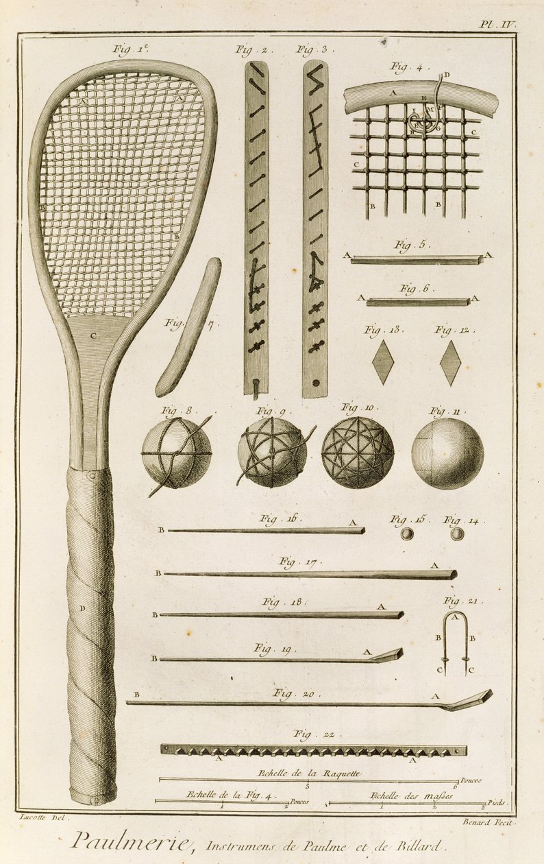 Tennisrackets en biljartkeus, uit de 