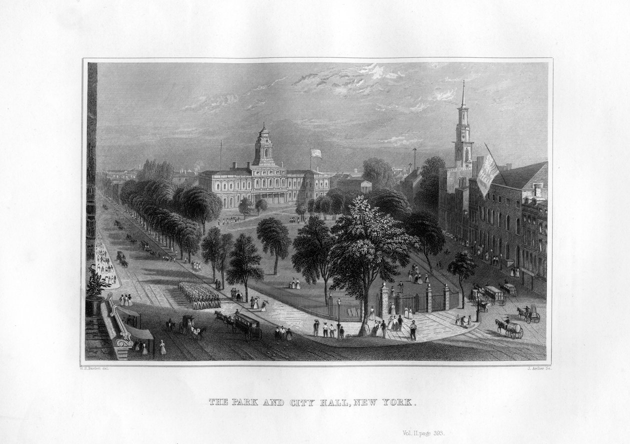 Het park en het stadhuis, New York door J. Archer