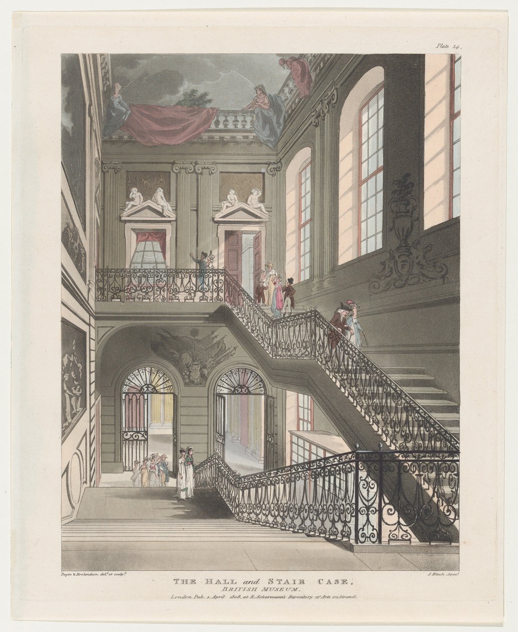 De Hal en Trap, British Museum, 1 april 1808 door J. Bluck