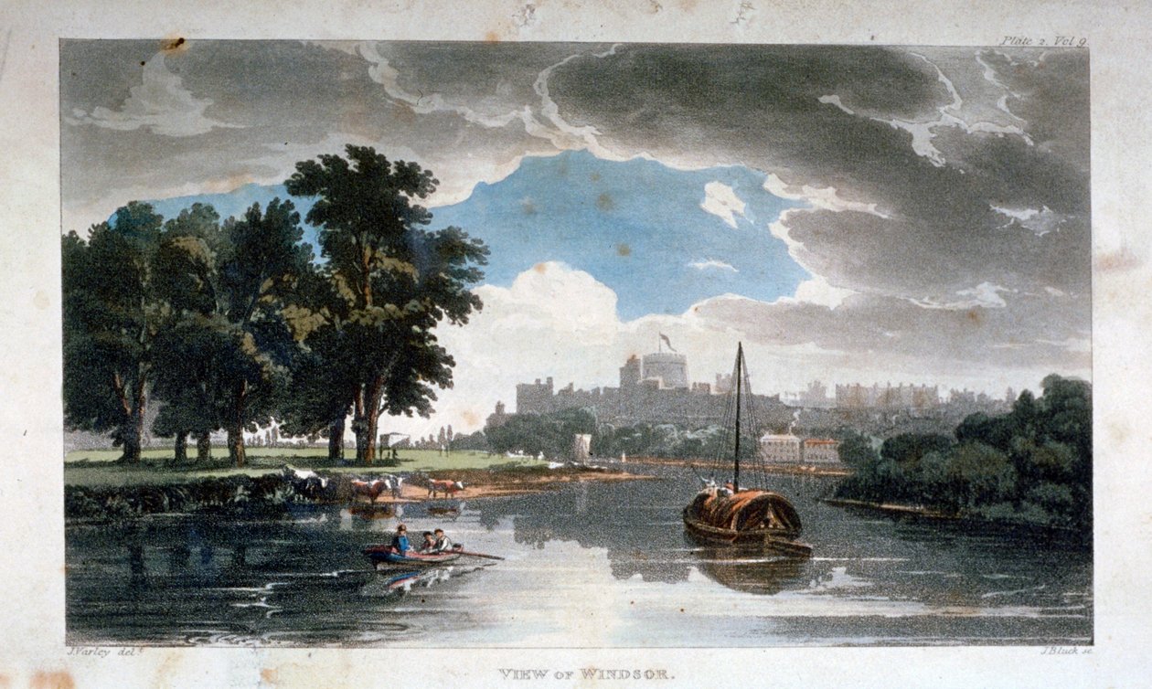 Uitzicht op Windsor vanaf de rivier de Theems, Berkshire, ca. 1820 door J Bluck