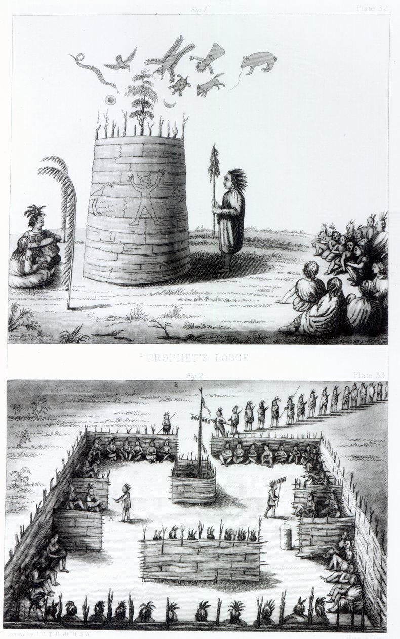 De Lodge van de Profeet en Medawisos uit een boek van Henry Schoolcraft (1793-1864) door J. C. Tidball