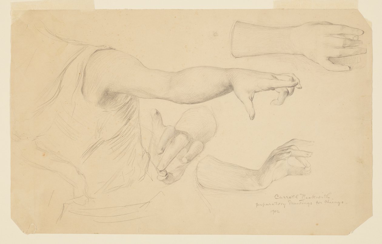 Studies van Handen voor Koepel van Fabrieken en Vrije Kunsten Gebouw, Wereldtentoonstelling, Chicago, IL door J. Carroll Beckwith