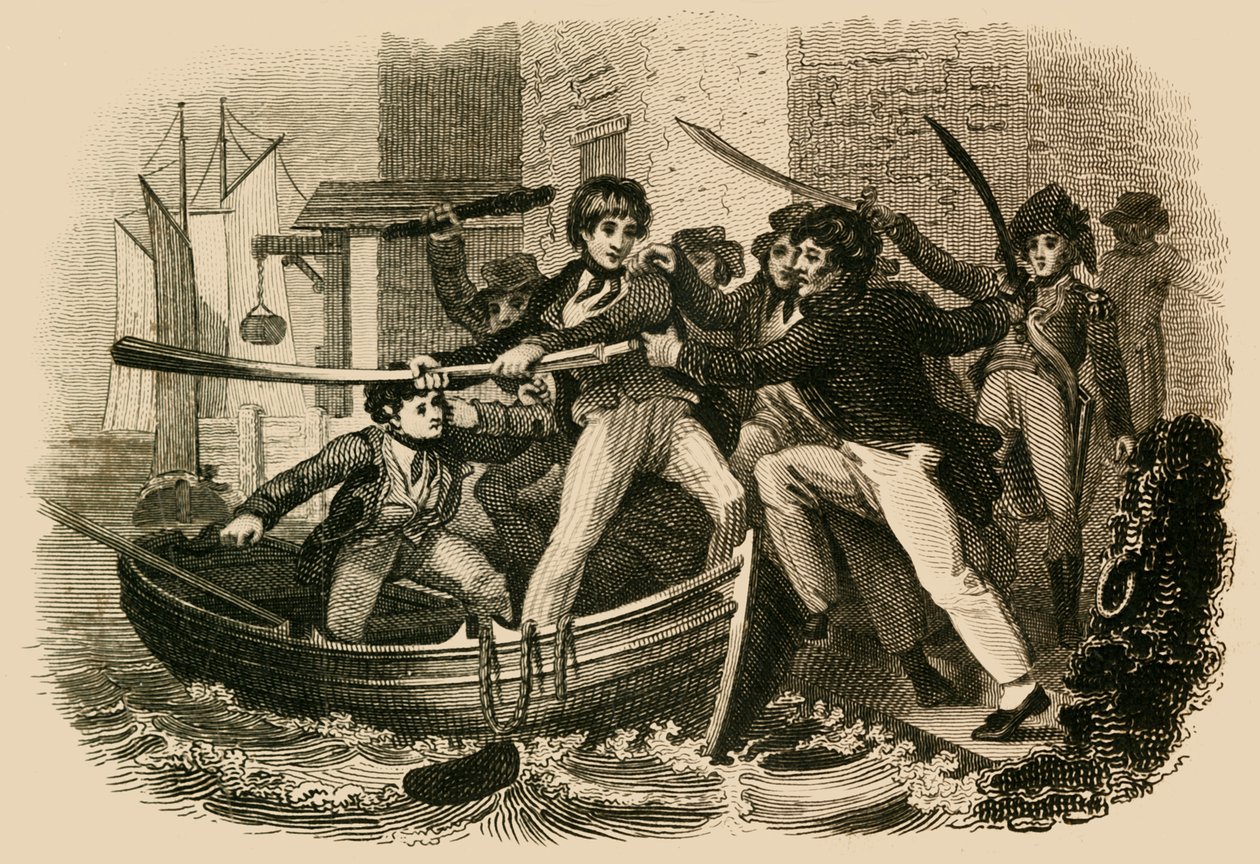 Mary Anne Talbot weerstaat een persbende, 1822 door J. Chapman