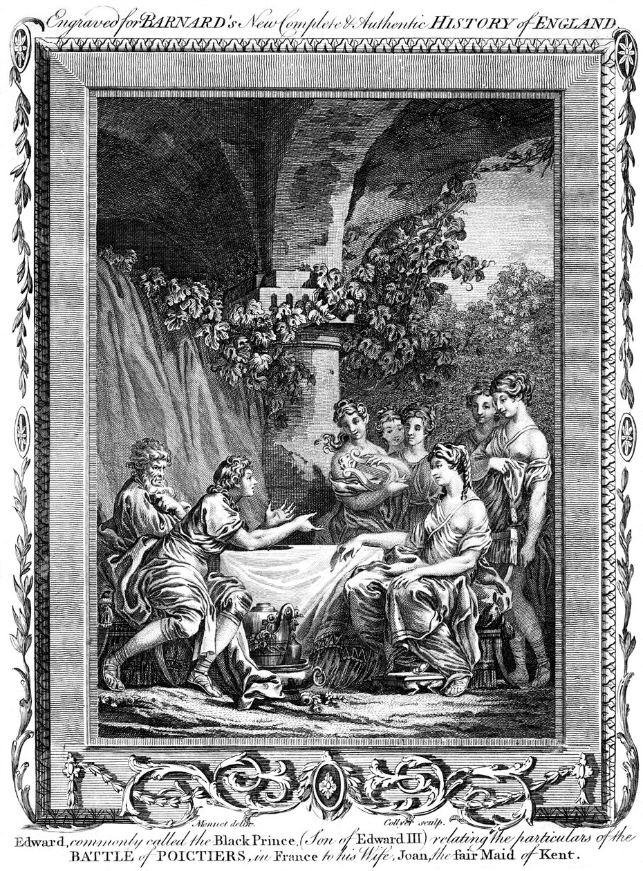 Edward, de Zwarte Prins, vertelt de bijzonderheden van de Slag bij Poitiers, 19e eeuw door J. Collyer
