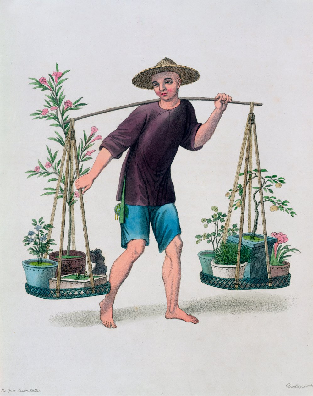 Een drager met fruitbomen en bloemen, China door J Dadley