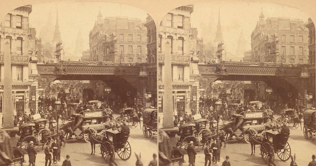 Groep van 4 stereografische beelden van Ludgate Hill, Londen, Engeland (1850s-1910s) door J F Jarvis