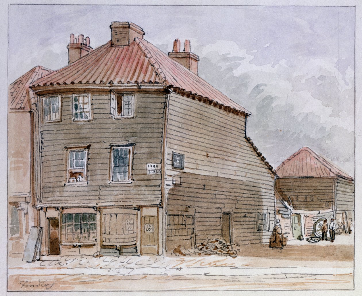 Uitzicht op een oud huis in High Street, Lambeth door J. Findley
