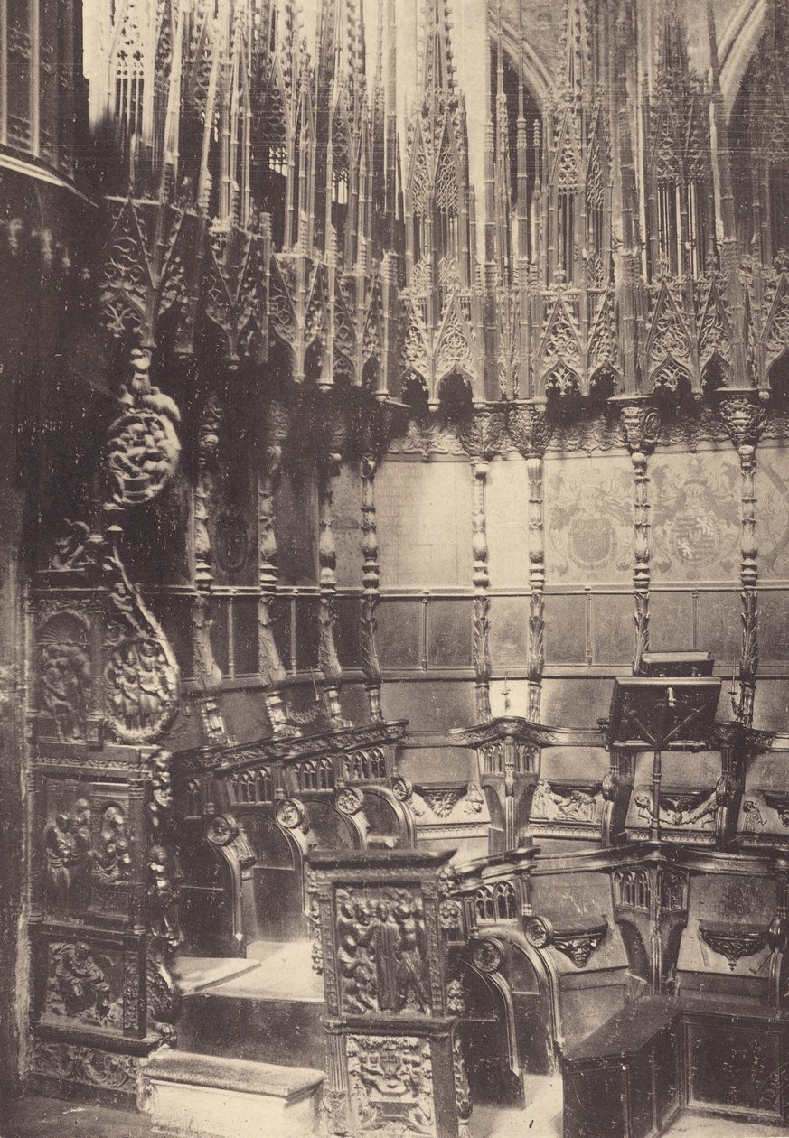 Koorstoelen in de kathedraal van Barcelona (z/w foto) door J. Furnells