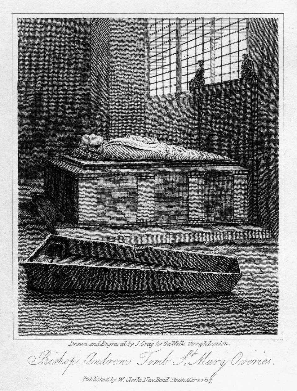 Graf van bisschop Andrews, St Mary Overies Church, Southwark, Londen door J. Greig