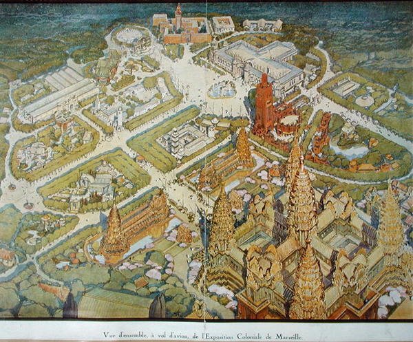 Vogelvlucht van de Internationale Overzeese Tentoonstelling in Marseille door J. H. Lambert