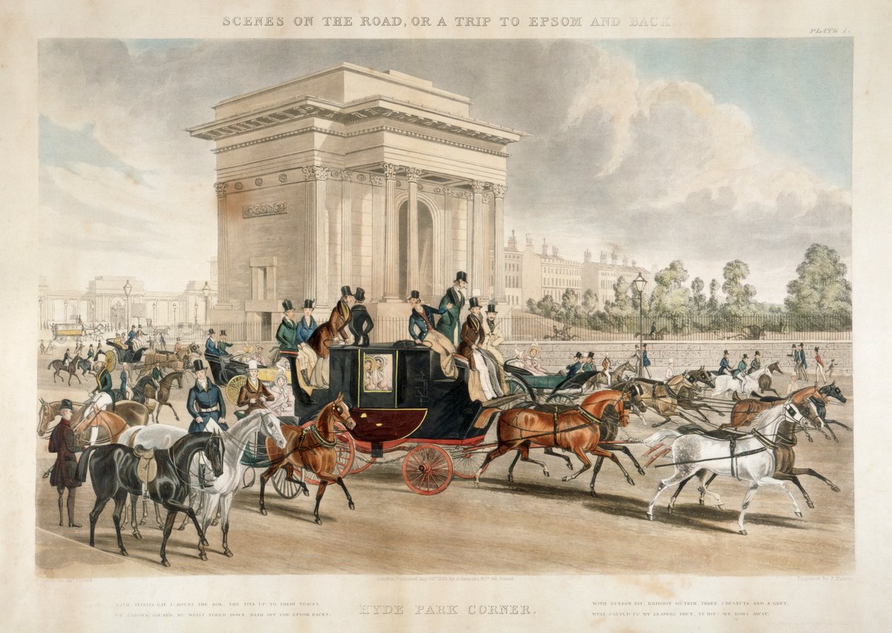 Paard en wagen langs Hyde Park Corner, Londen door J Harris