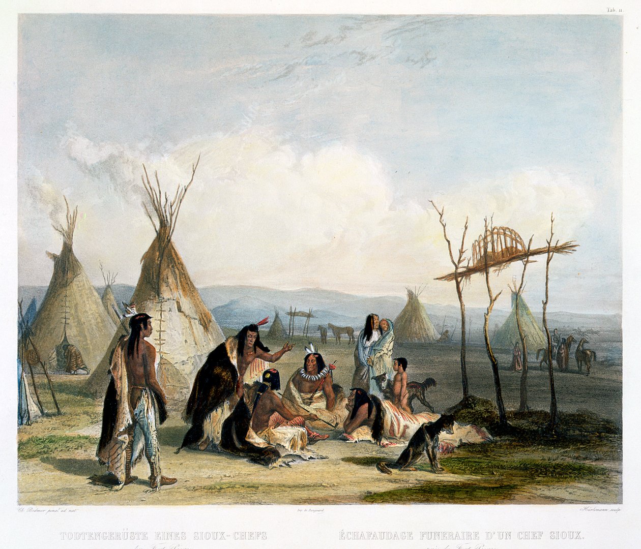 Begrafenisschavot van een Sioux-hoofdman nabij Fort Pierre door J Hurlimann