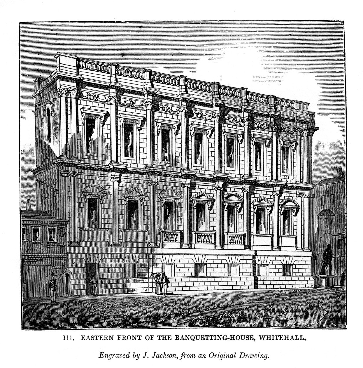 Oostelijke voorkant van het banketgebouw, Whitehall, 1843 door J. Jackson