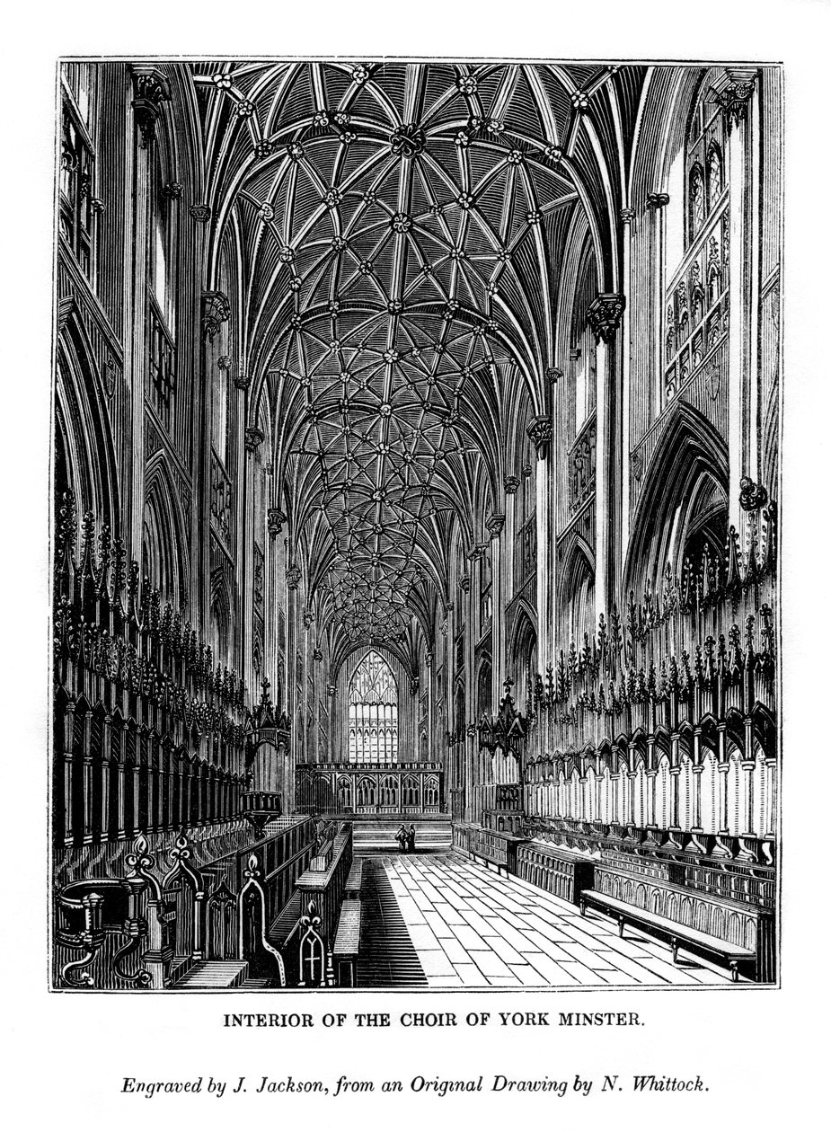Interieur van het koor van York Minster, ca. 1830-1860 1843 door J. Jackson