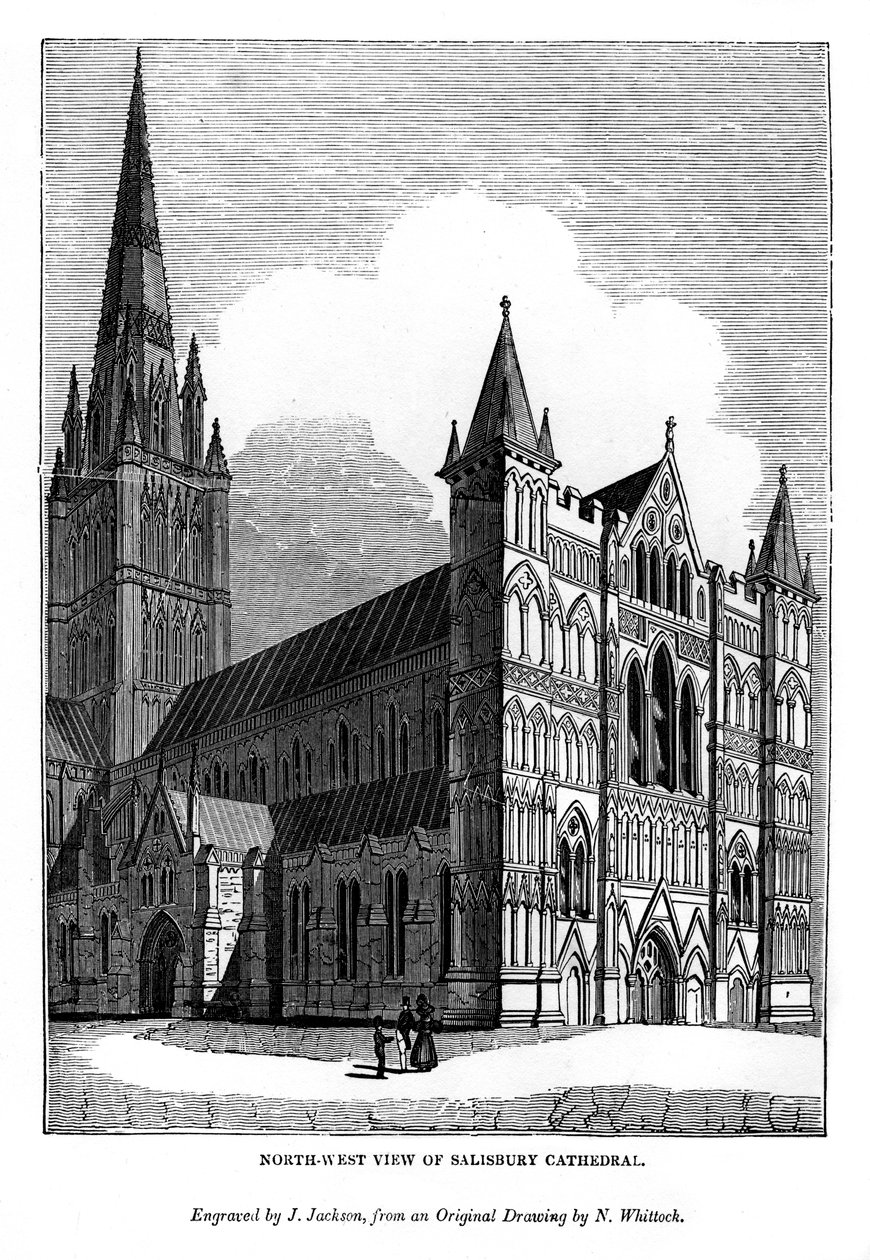 Noordwestelijk uitzicht op de kathedraal van Salisbury, 1843 door J. Jackson
