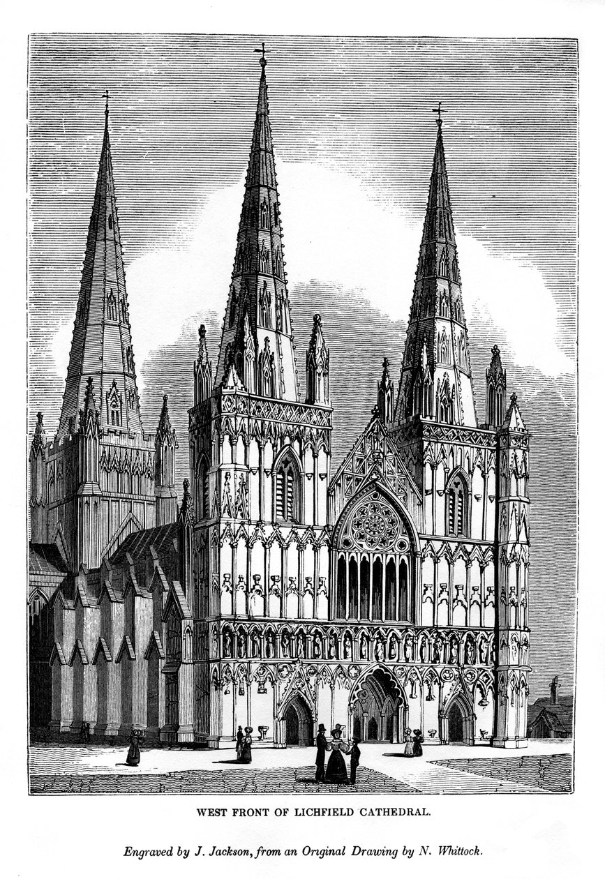 Westfront van de kathedraal van Lichfield, 1843 door J. Jackson