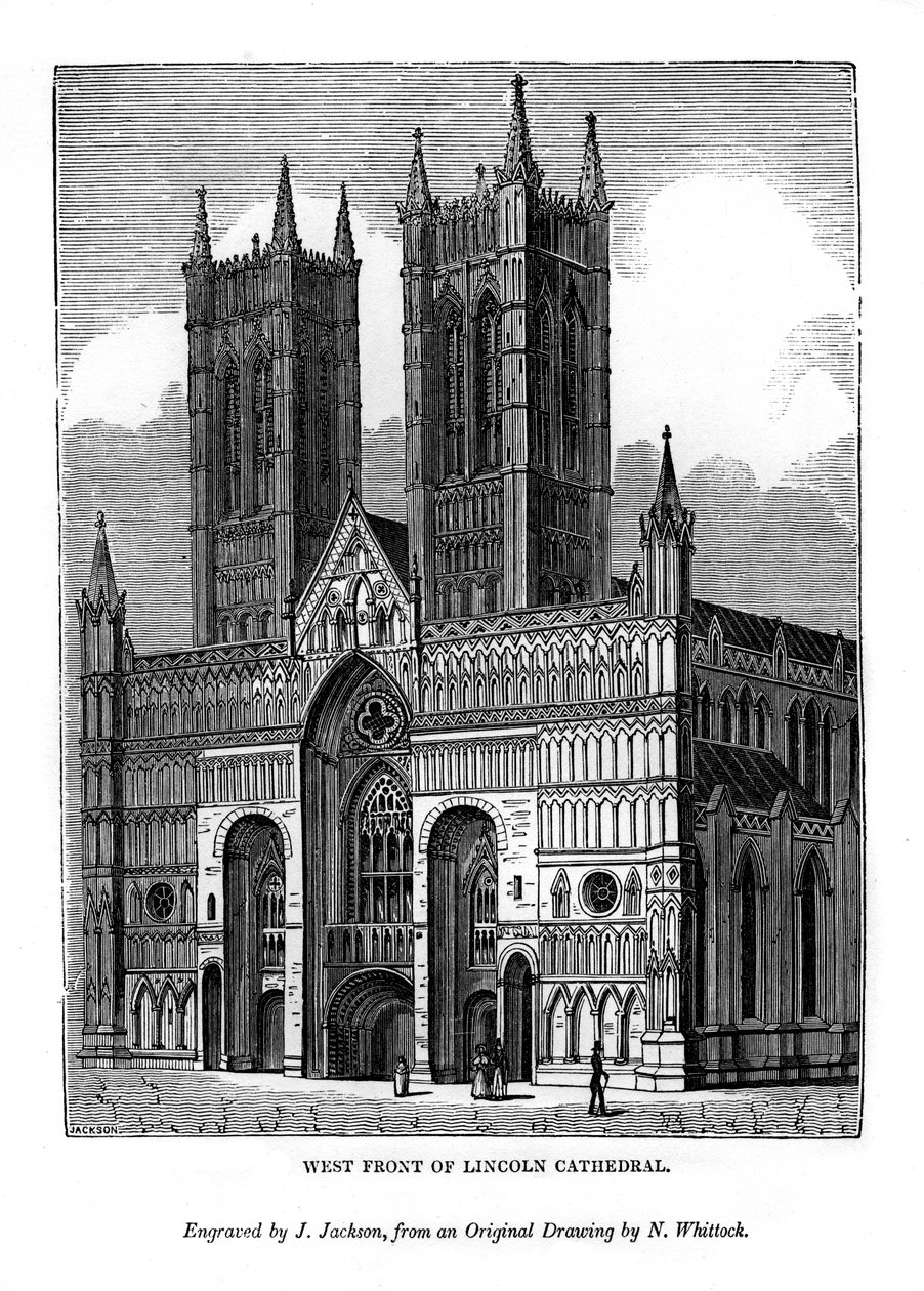 Westelijke gevel van de kathedraal van Lincoln door J. Jackson
