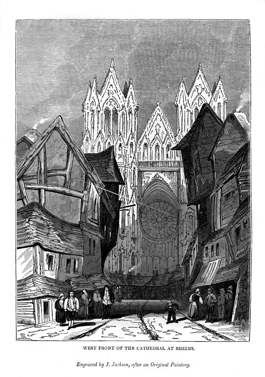 Westelijke gevel van de Kathedraal in Reims, 1843 door J. Jackson