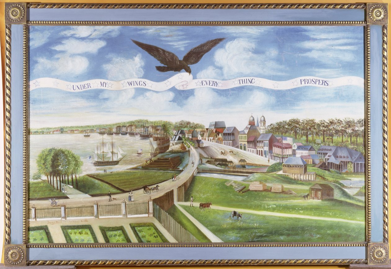 Uitzicht op New Orleans vanaf de Plantage van Marigny, 1803 door J. L. Bouquet de Woiseri
