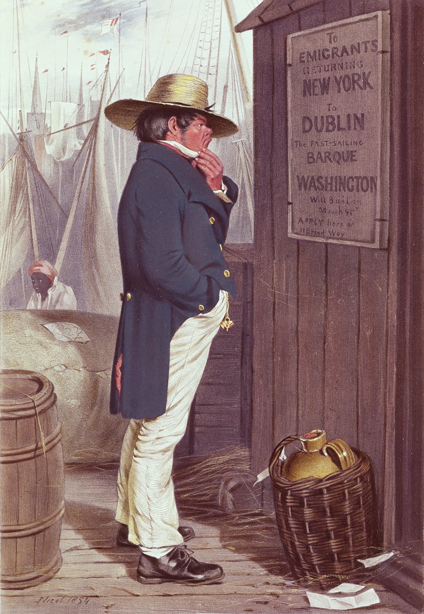 Op weg naar huis, de kade van New York, gegraveerd door T.H. Maguire, 1854 door J Nicol