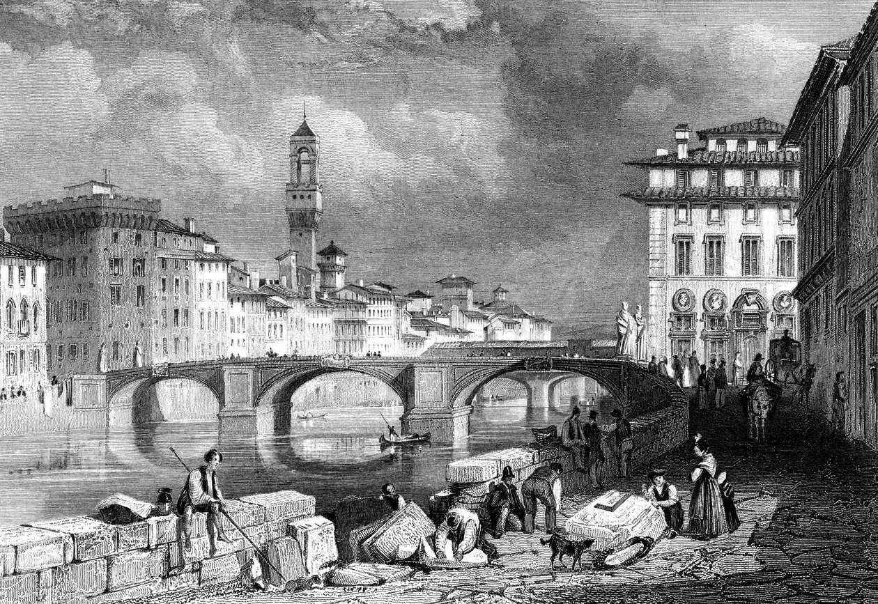 De Ponte Santa Trinita, Florence, Italië, 19e eeuw door J. Redaway