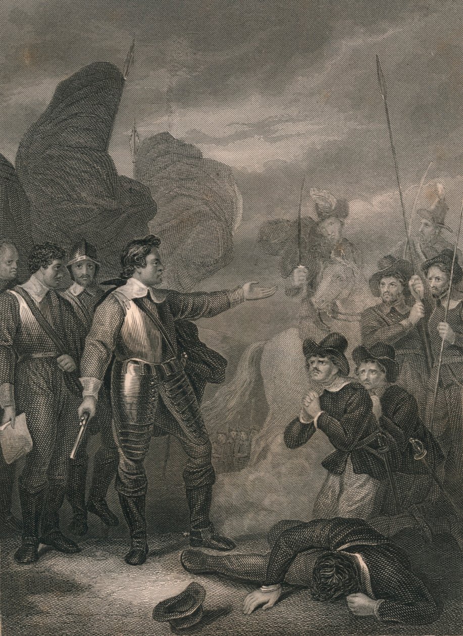 Cromwell onderdrukt de muiterij in het leger, ca. 1640s, midden 19e eeuw door J. Rogers