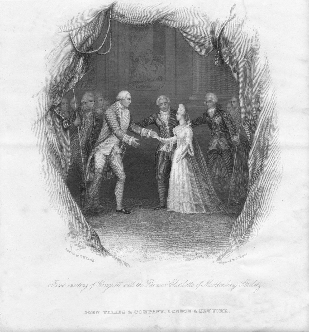 Eerste ontmoeting van George III met Prinses Charlotte..., 1761, midden 19e eeuw door J. Rogers