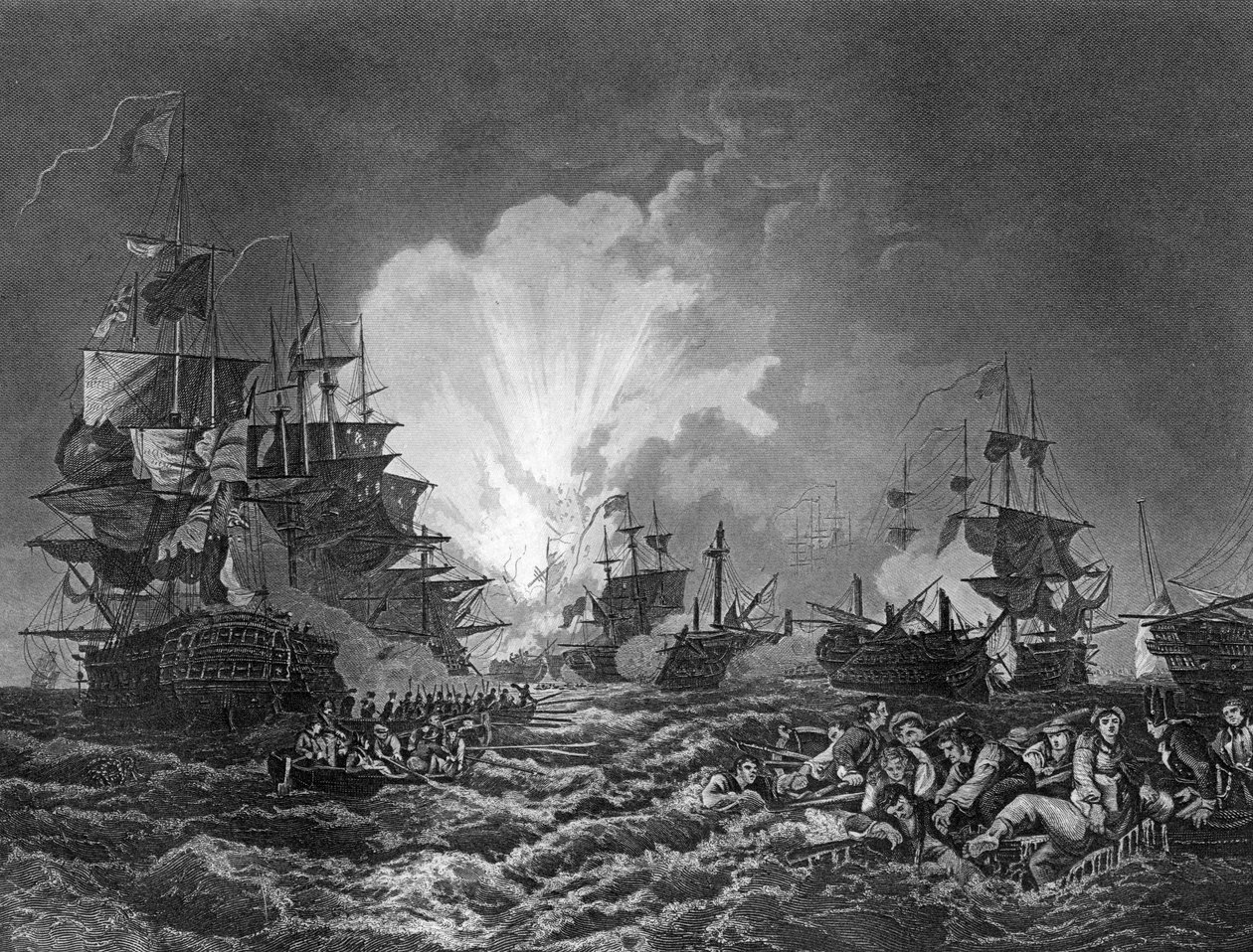De Slag bij de Nijl, Egypte, 1 augustus 1798 c1857 door J. Rogers
