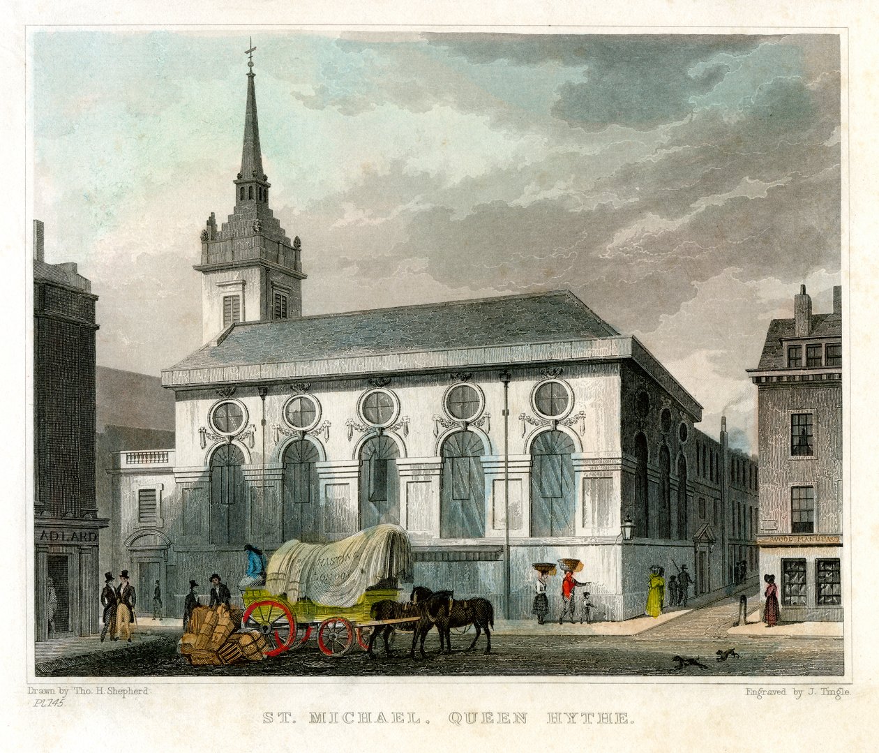 Kerk van St. Michael Queenhithe, City of London, 1831 door J. Tingle