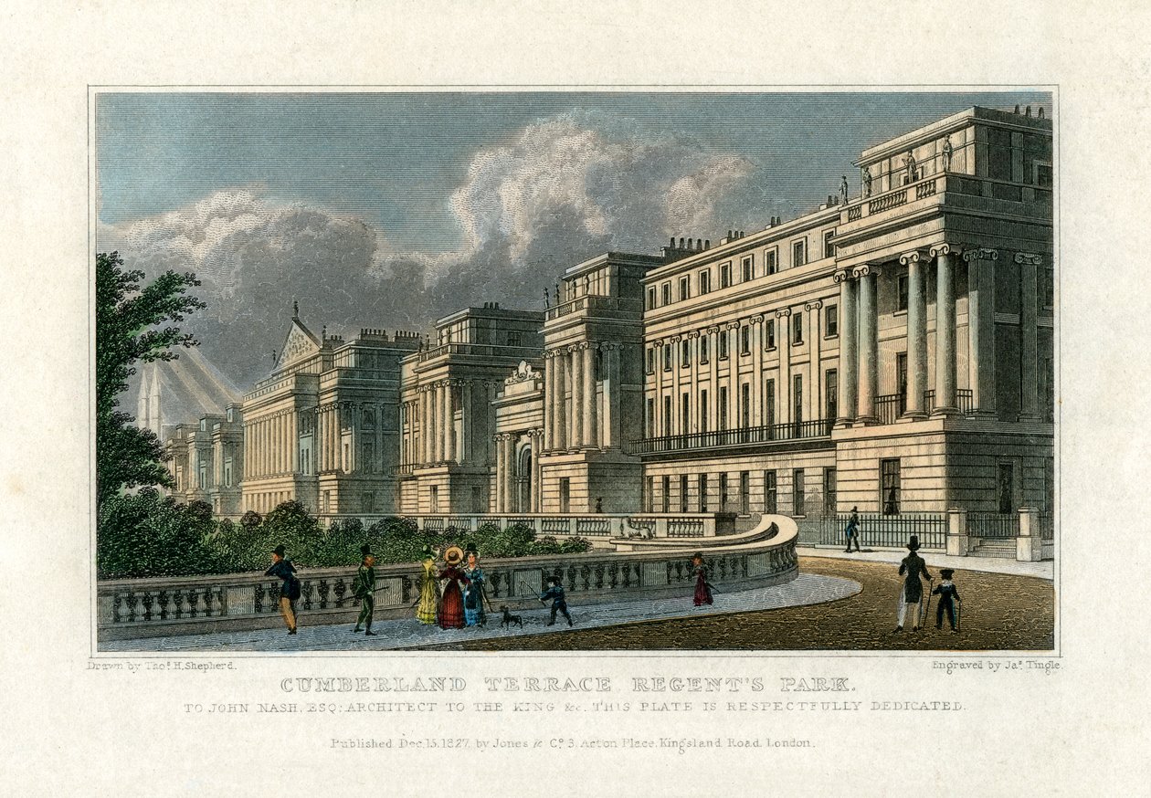 Cumberland Terrace, Regents Park, Londen, 1827 door J. Tingle