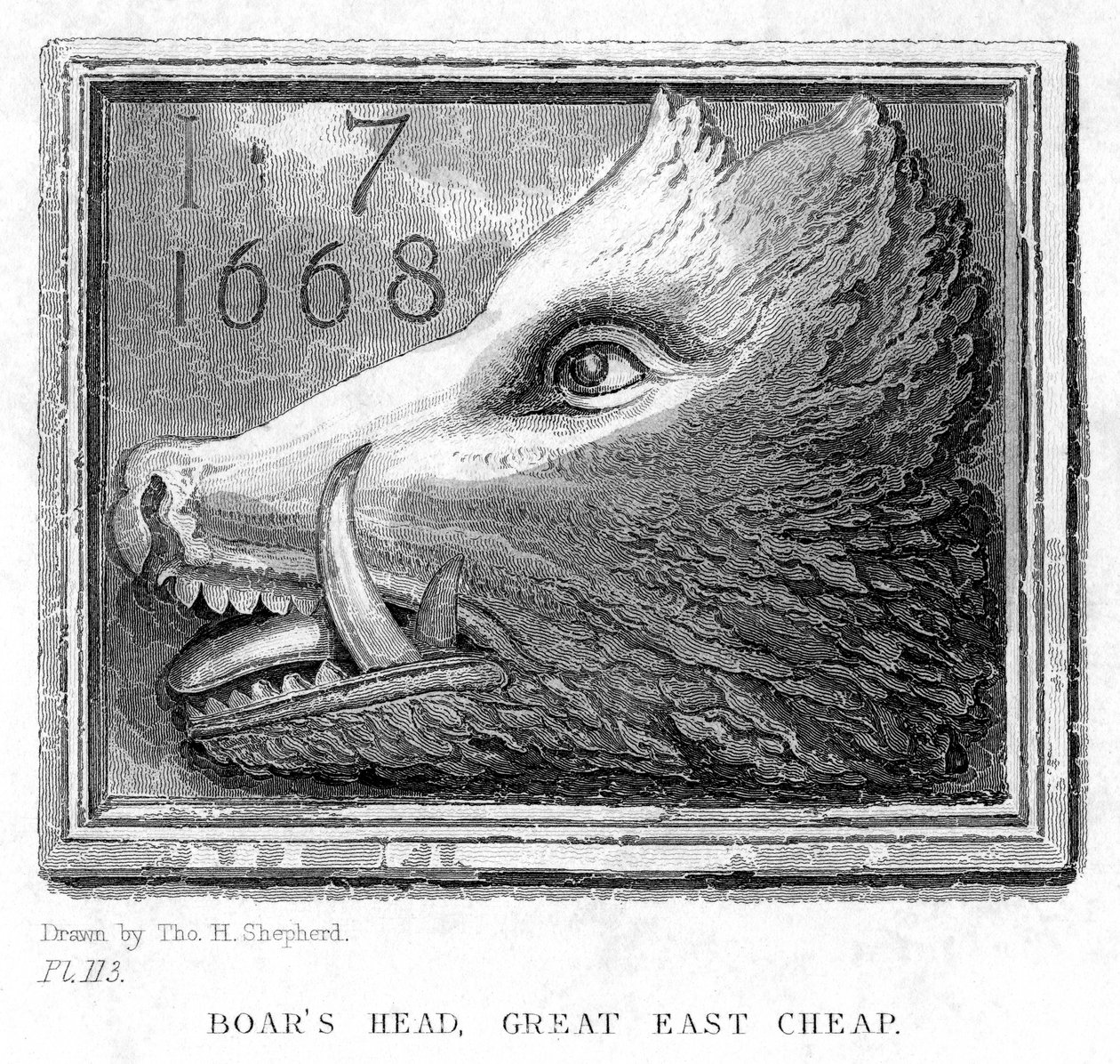 Herbergteken van de Boars Head Tavern, Eastcheap, Londen, 19e eeuw door J. Tingle
