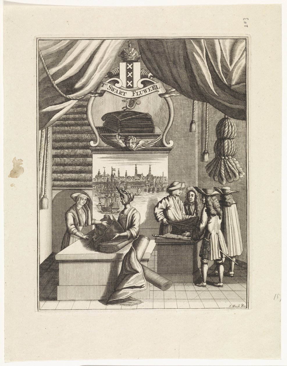 Interieur van een stoffenwinkel met de naam 