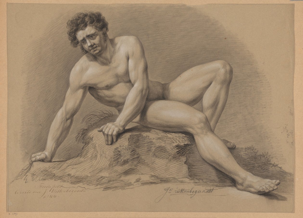 Zittend mannelijk naakt, van voren gezien (2e prijs 1810) door J. Uittenbogaardt