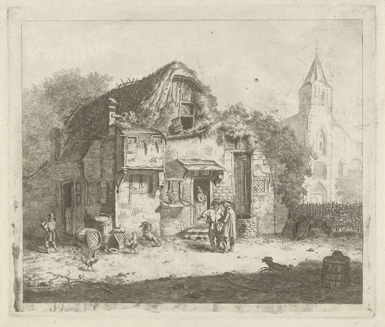 Boerderij bij een kerk door Jabes Heenck
