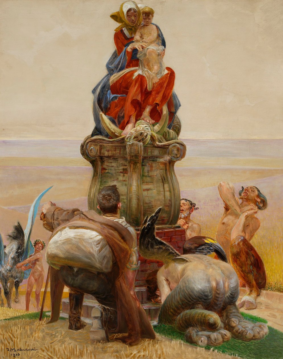 De verering van de Madonna, het middelste deel van het drieluik „Ga naar de beekjes“ door Jacek Malczewski