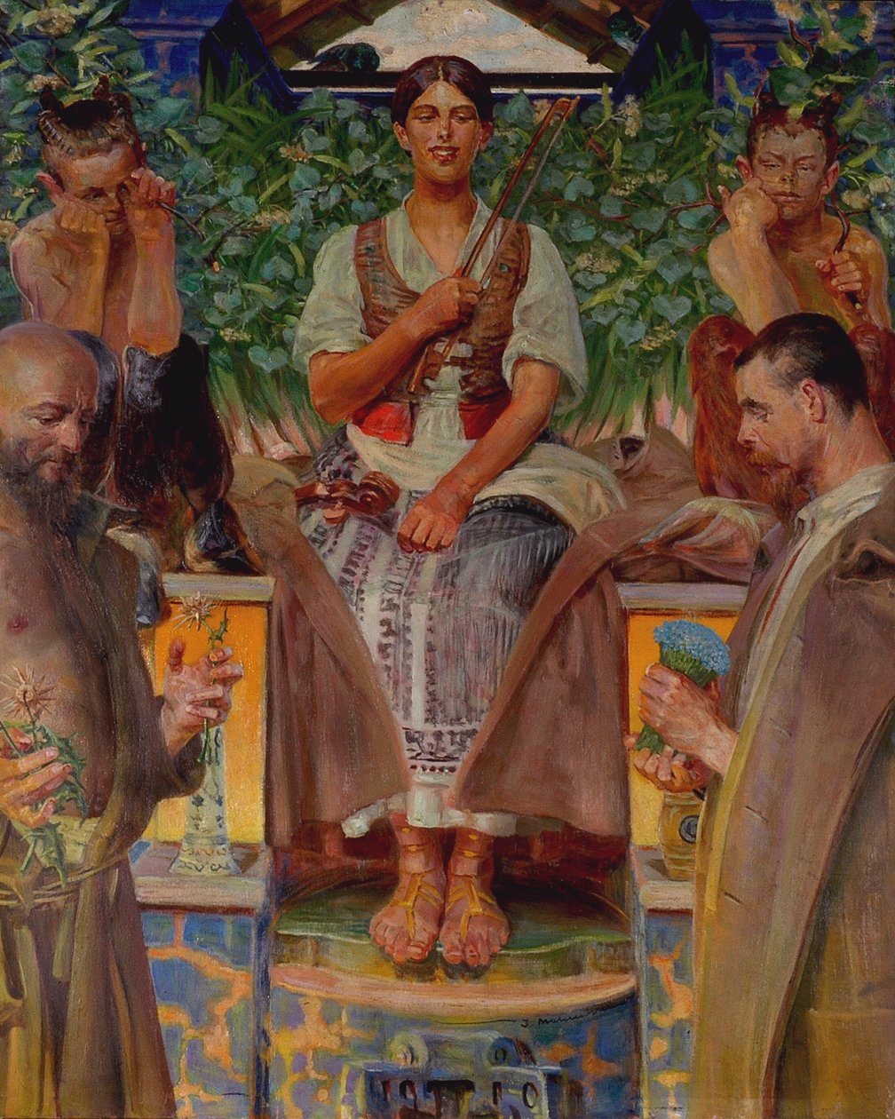 Hulde aan de kunst en de muze door Jacek Malczewski