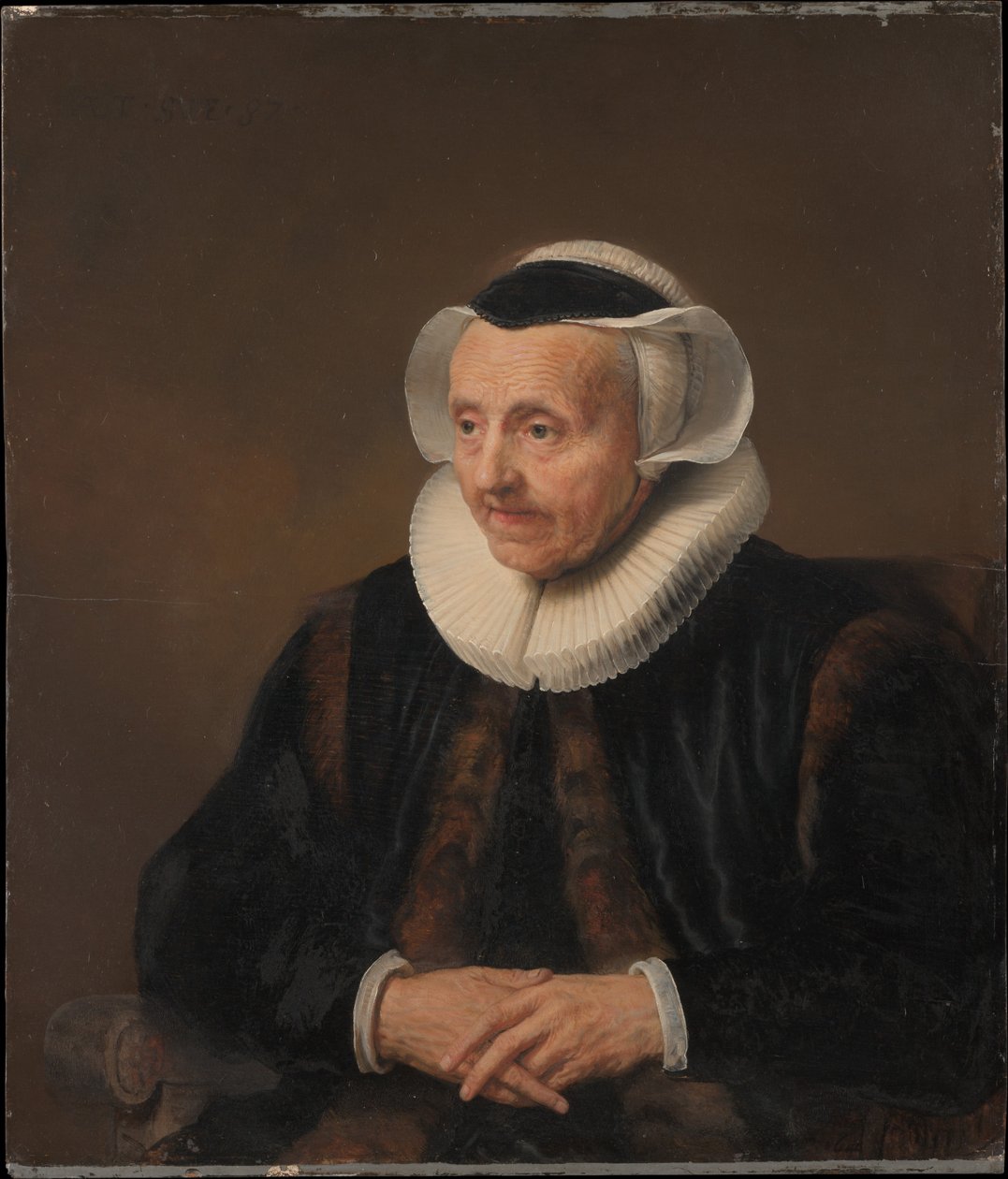 Portret van een oude vrouw door Jacob Adriaensz Backer