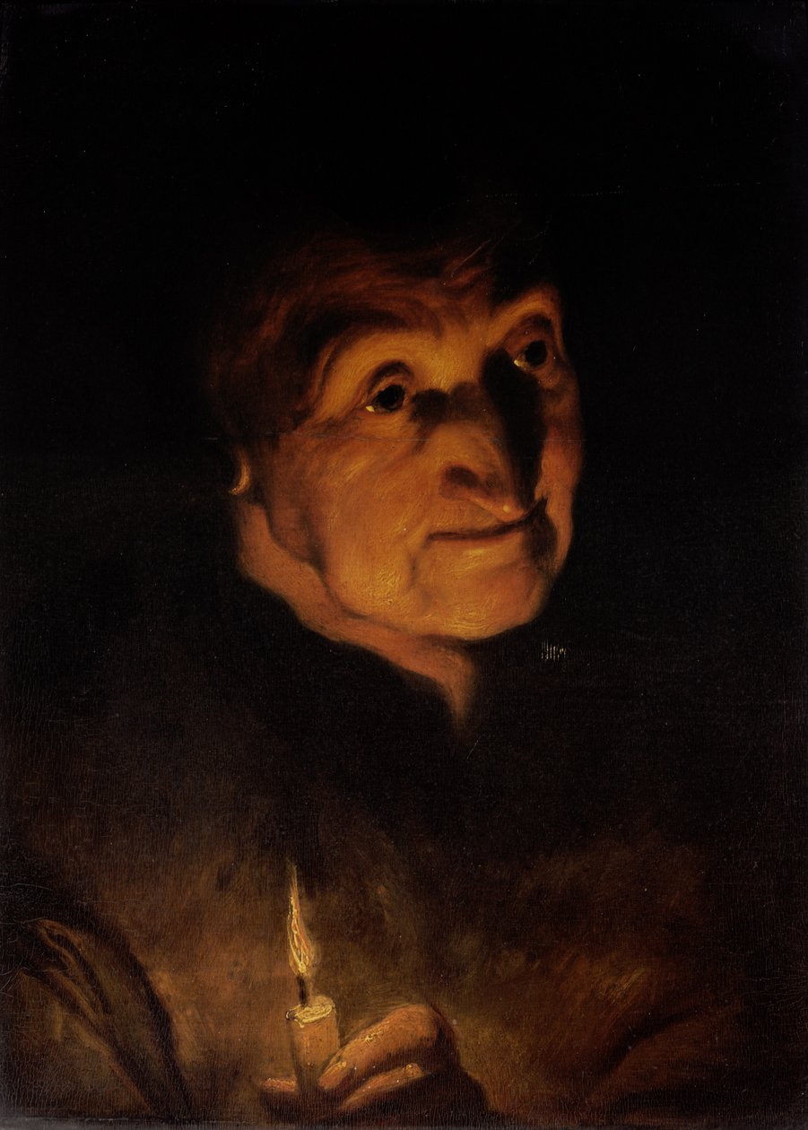 Studie van een Oude Vrouw, met een Kaars door Jacob Jordaens