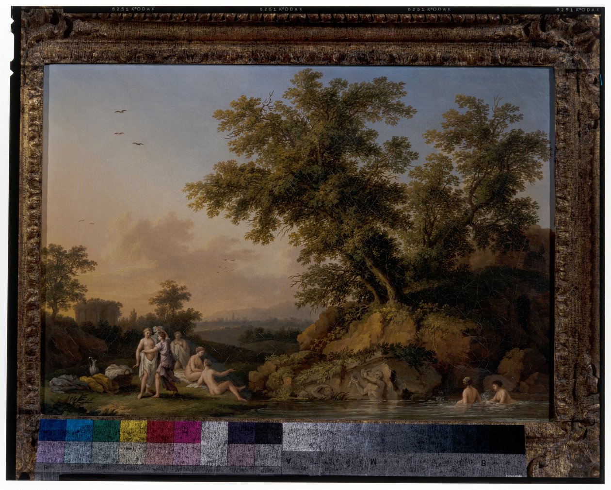 Een paar landschappen met badende nimfen door Jacob Philippe Hackert
