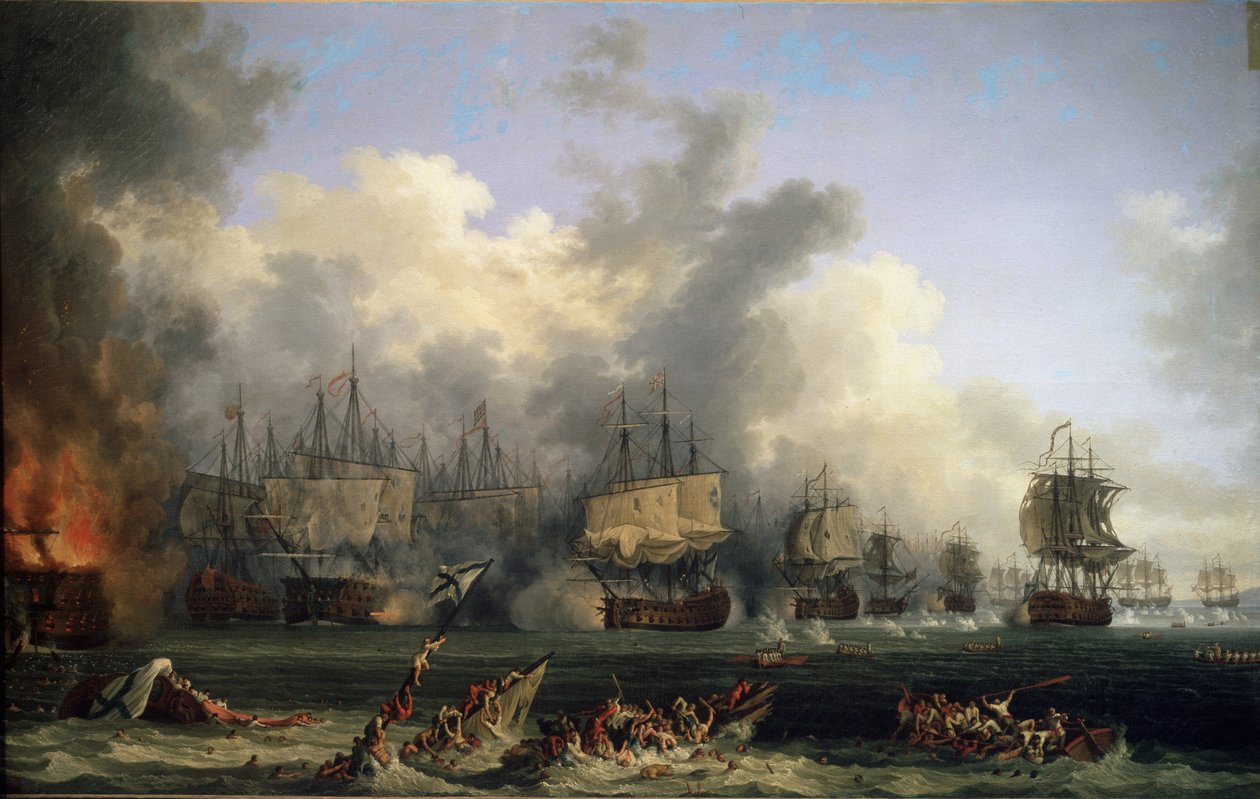 De zeeslag bij Chesma op 5 juli 1770 door Jacob-Philippe Hackert