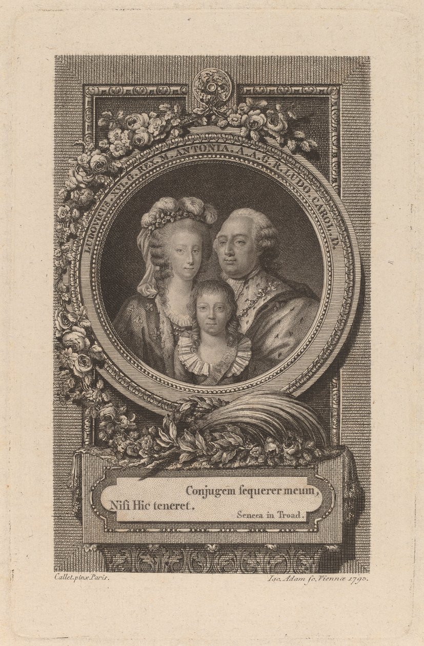Lodewijk XVI, Marie-Antoinette en Louis-Charles, 1793 door Jacob Adam